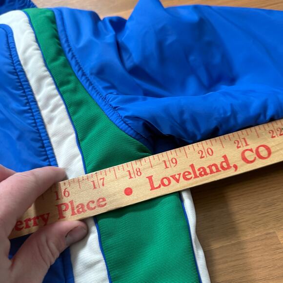 Women's Vintage 80's Roffe Blue Green Moto Crop Ski Puffer Jacket Sz Small VTG - Picture 7 of 7